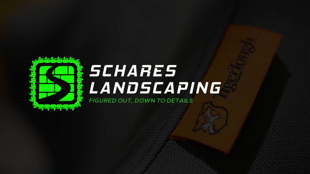 Schares Landscaping logo on top of a tigertough seat cover