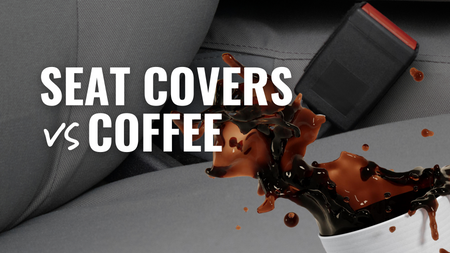tigertough seat cover with a faux coffee spill and text reading: seat covers vs coffee